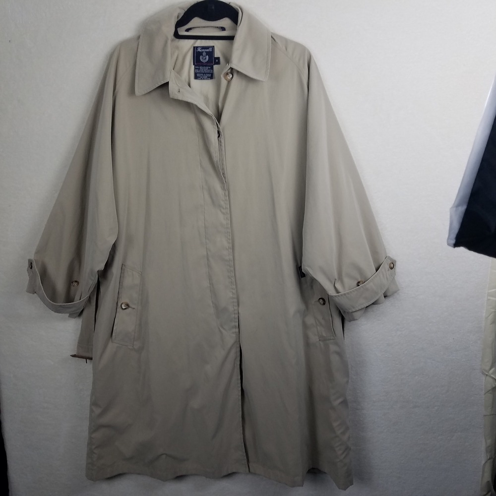 Faconnable Men's S Tan Water Resistant Trench Coat Belted Full Zip adjustable